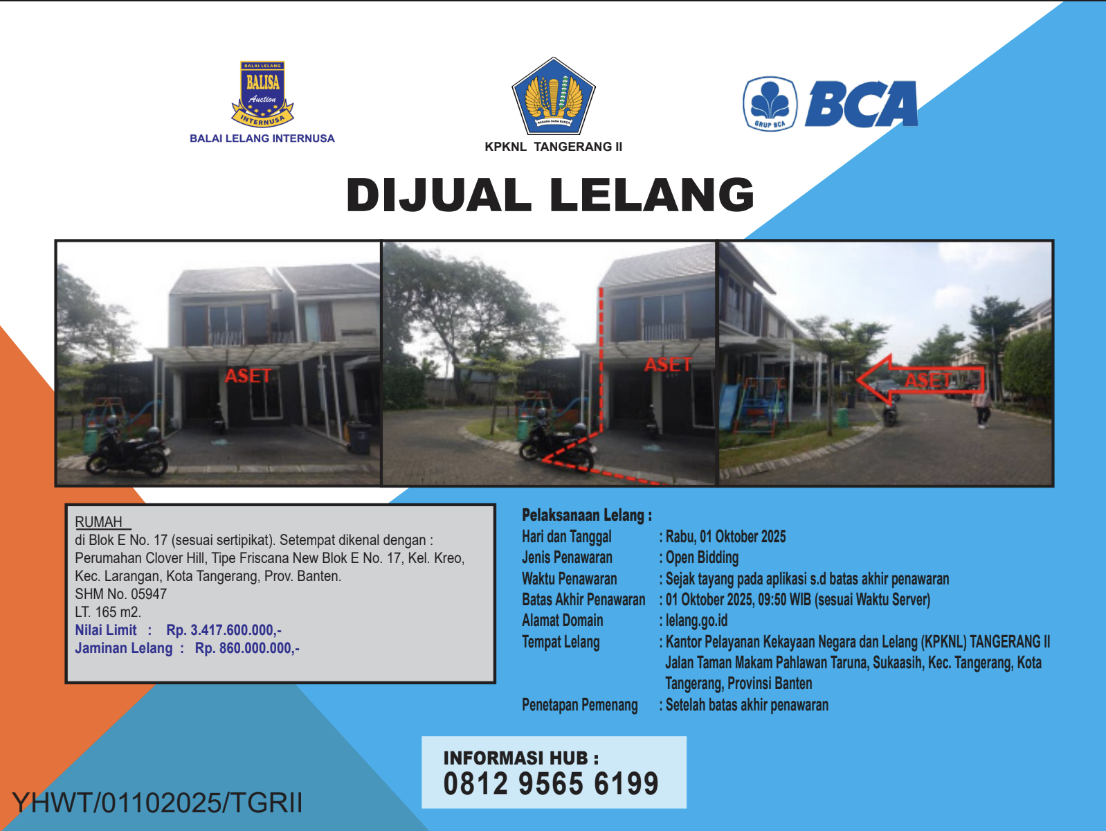 RUMAH DI PERUMAHAN CLOVER HILL TIPE FRISCANA, TANGERANG DENGAN LUAS TANAH 165m2