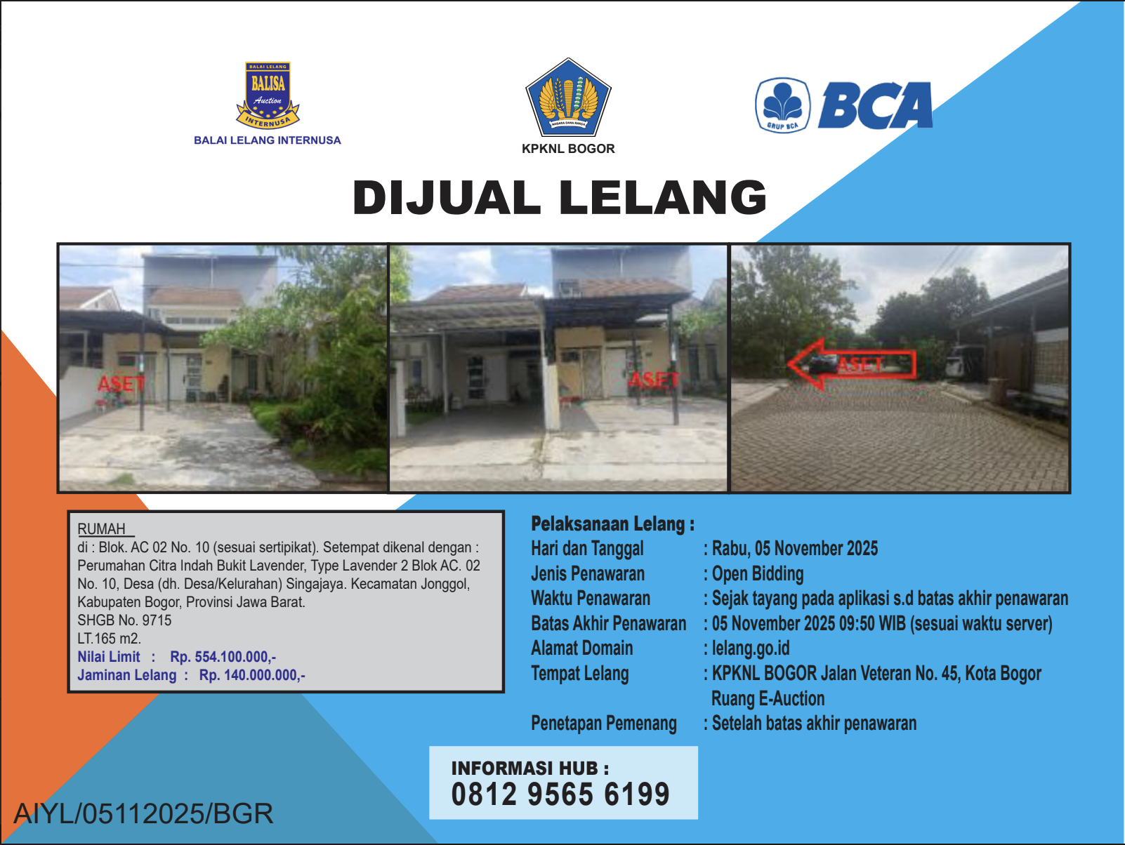 RUMAH DI PERUMAHAN CITRA INDAH BUKIT LAVENDER, BOGOR DENGAN LUAS TANAH 165m2