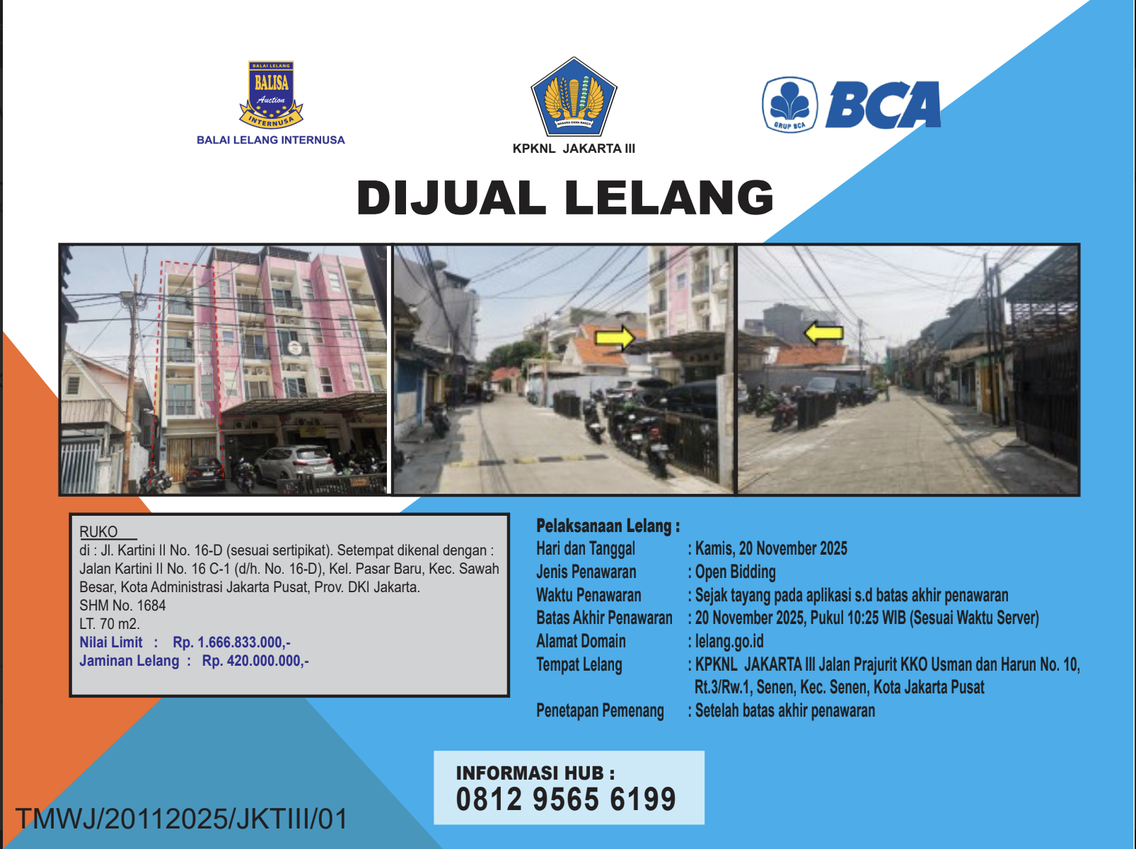 RUKO DI JALAN KARTINI II, PASAR BARU, JAKARTA PUSAT DENGAN LUAS TANAH 70m2