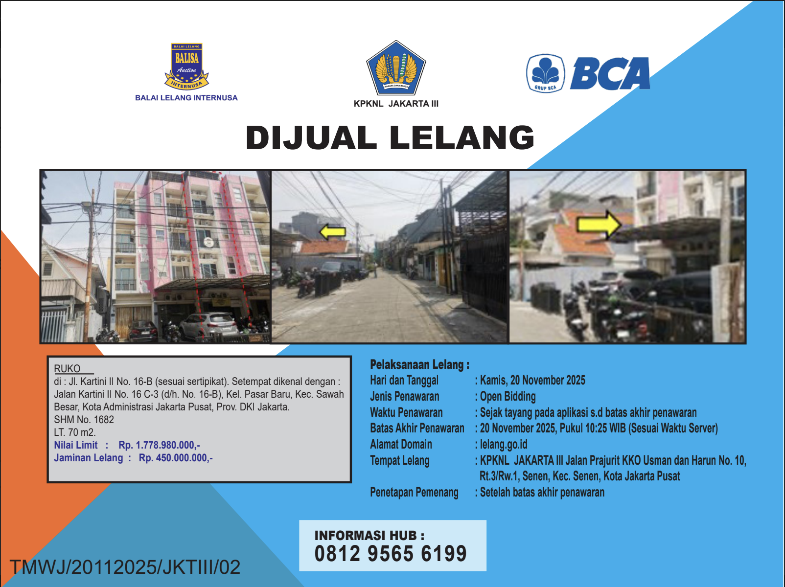 RUKO DI JALAN KARTINI II, PASAR BARU, JAKARTA PUSAT DENGAN LUAS TANAH 70m2