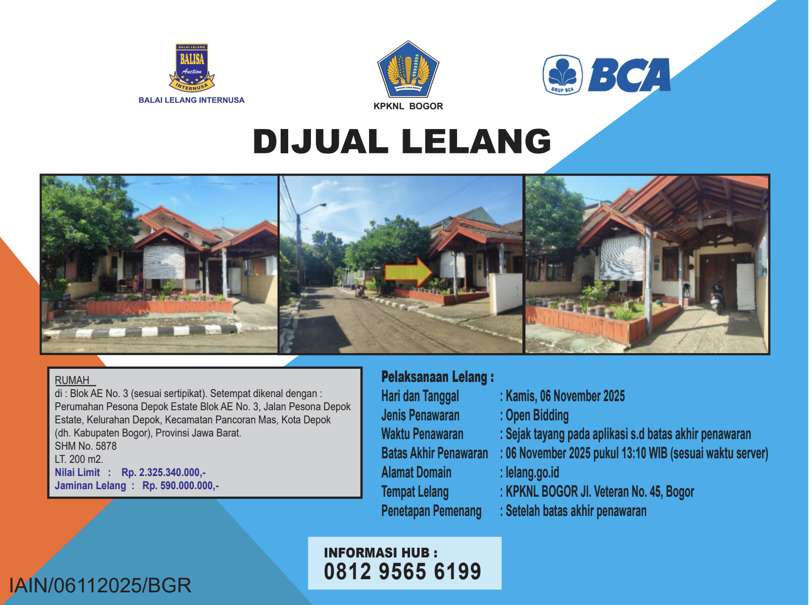 RUMAH DI PERUMAHAN PESONA DEPOK ESTATE, DEPOK DENGAN LUAS TANAH 200m2