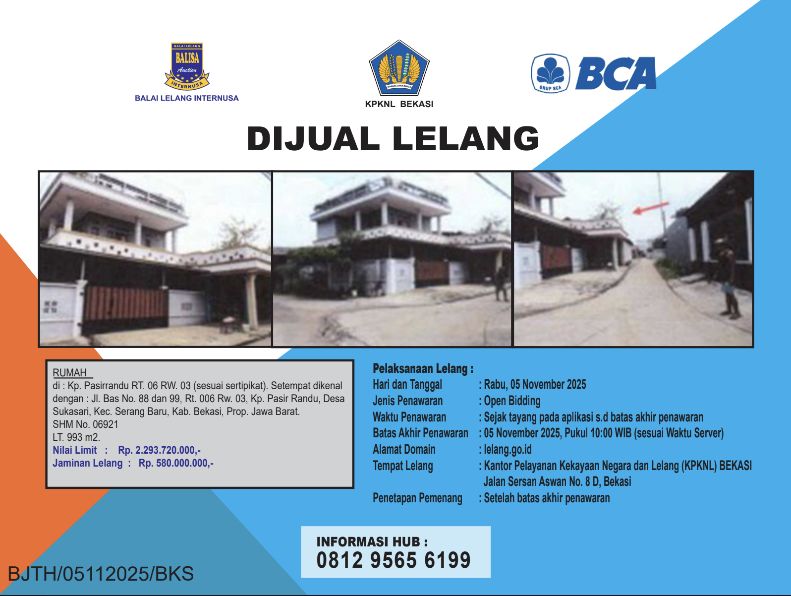 RUMAH DI JALAN BAS, BEKASI DENGAN LUAS TANAH 993m2