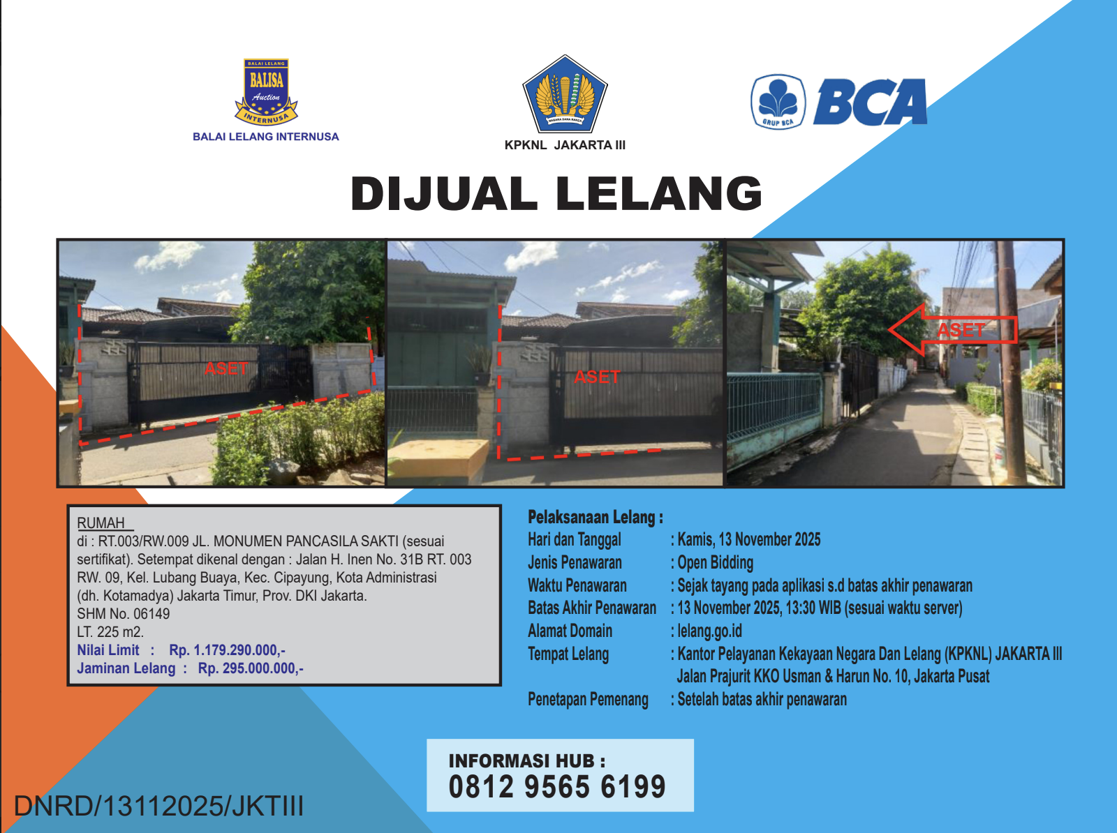 RUMAH DI JALAN MONUMEN PANCASILA SAKTI, JAKARTA TIMUR DENGAN LUAS TANAH 225m2