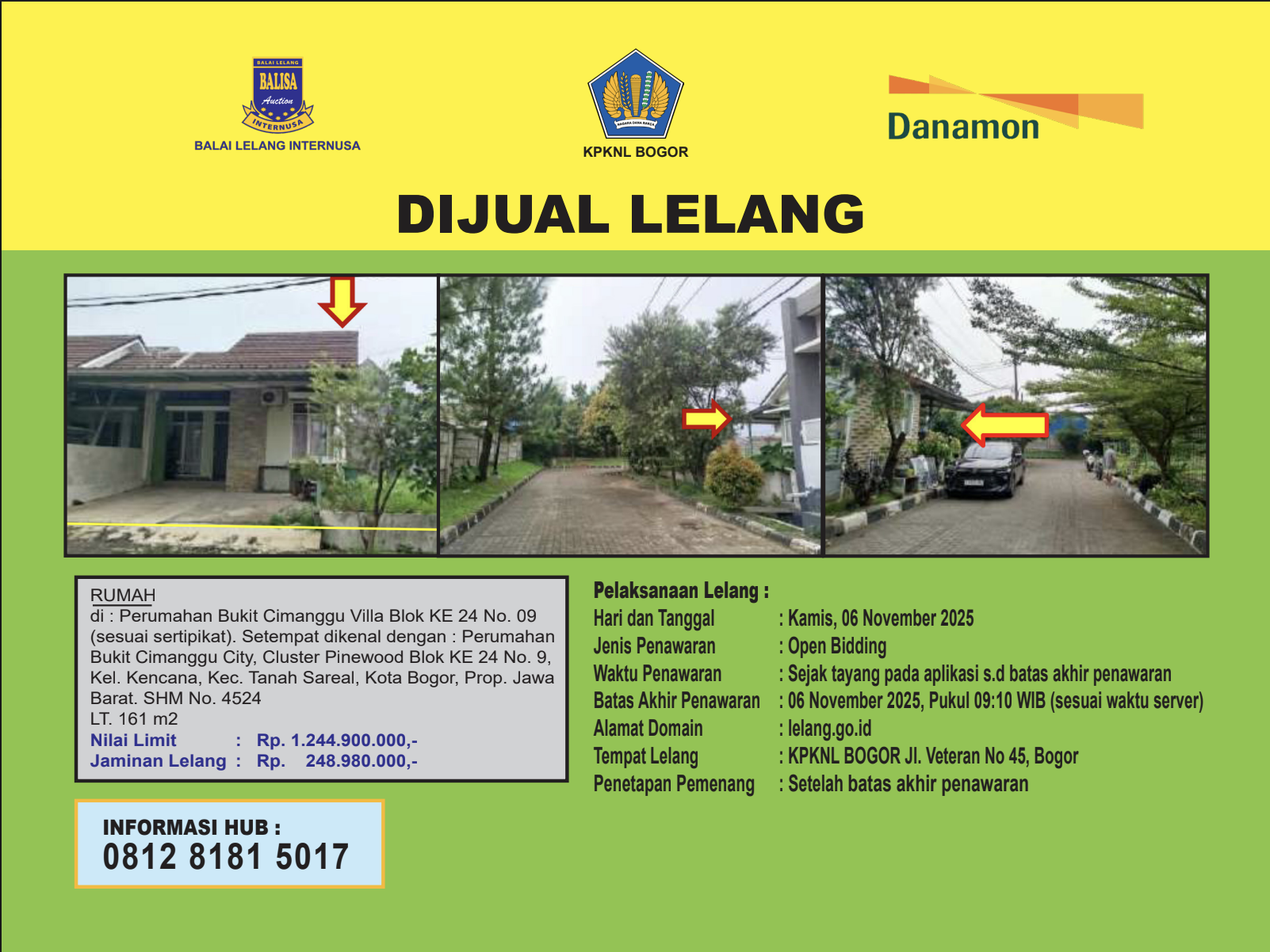 RUMAH DI PERUMAHAN BUKIT CIMANGGU CITY, BOGOR DENGAN LUAS TANAH 161m2