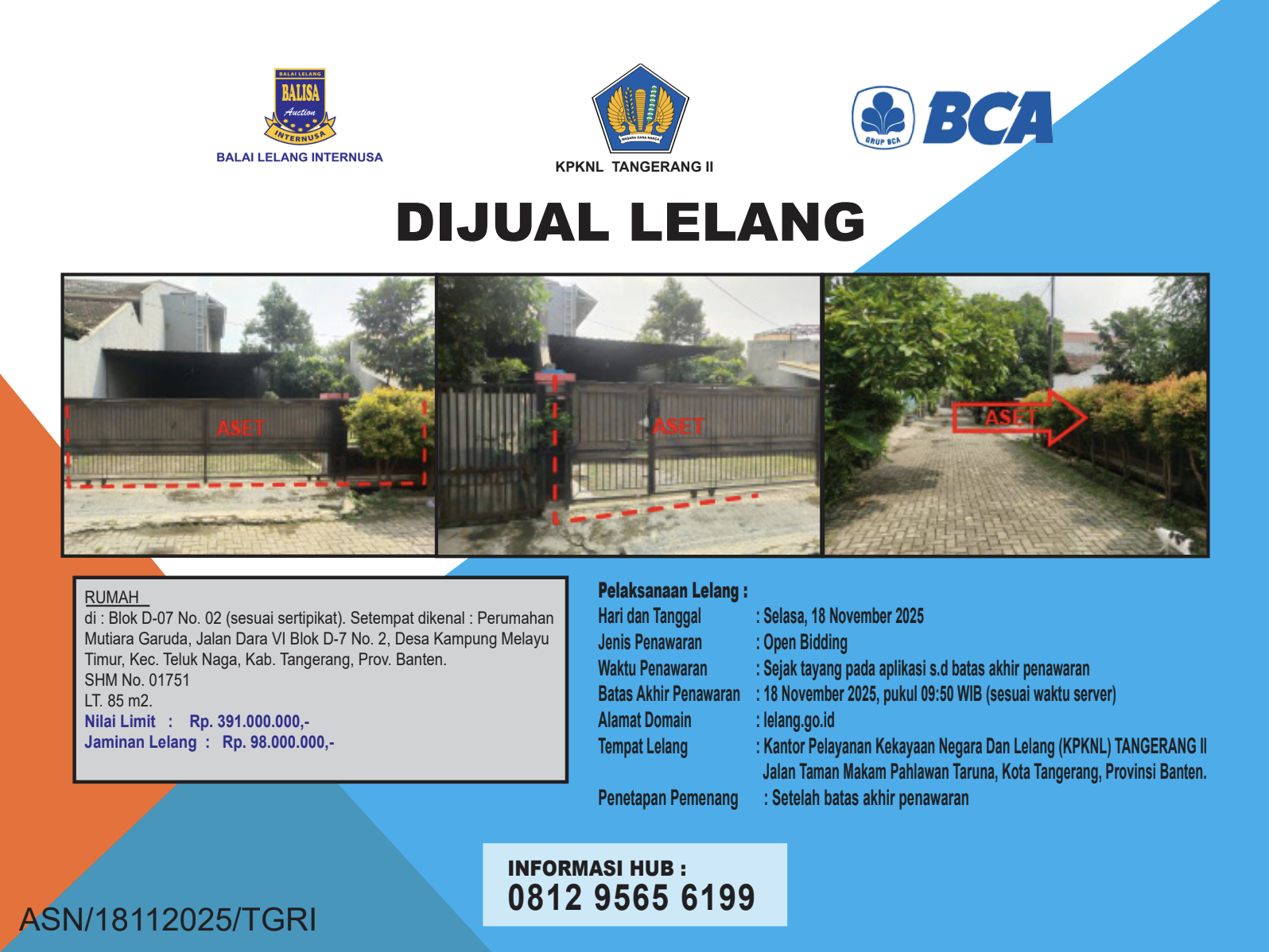 RUMAH DI PERUMAHAN MUTIARA GARUDA, TANGERANG DENGAN LUAS TANAH 85m2