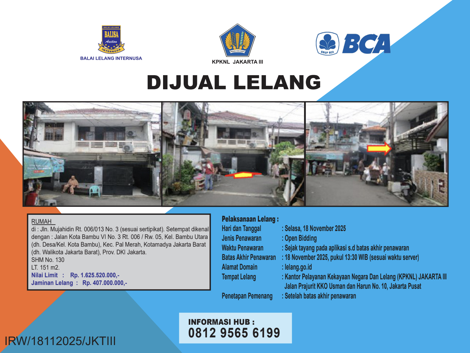 RUMAH DI JALAN KOTA BAMBU, JAKARTA BARAT DENGAN LUAS TANAH 151m2