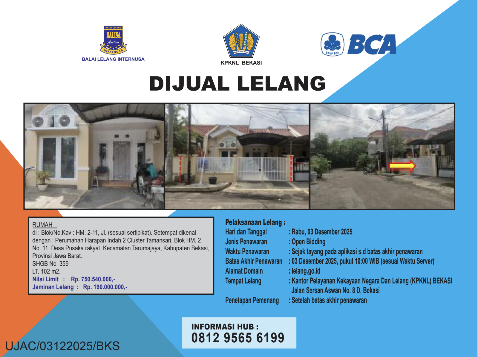 RUMAH DI PERUMAHAN HARAPAN INDAH 2, BEKASI DENGAN LUAS TANAH 102m2