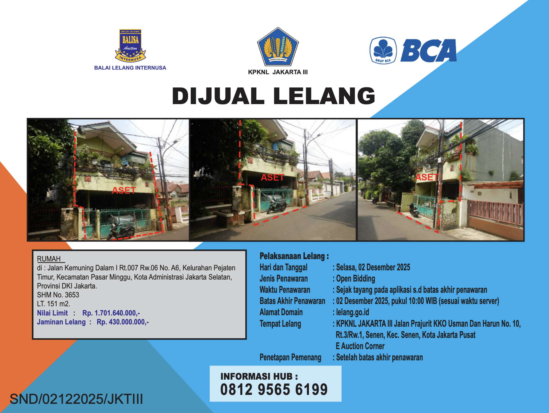 RUMAH DI JALAN KEMUNING DALAM, JAKARTA SELATAN DENGAN LUAS TANAH 151m2