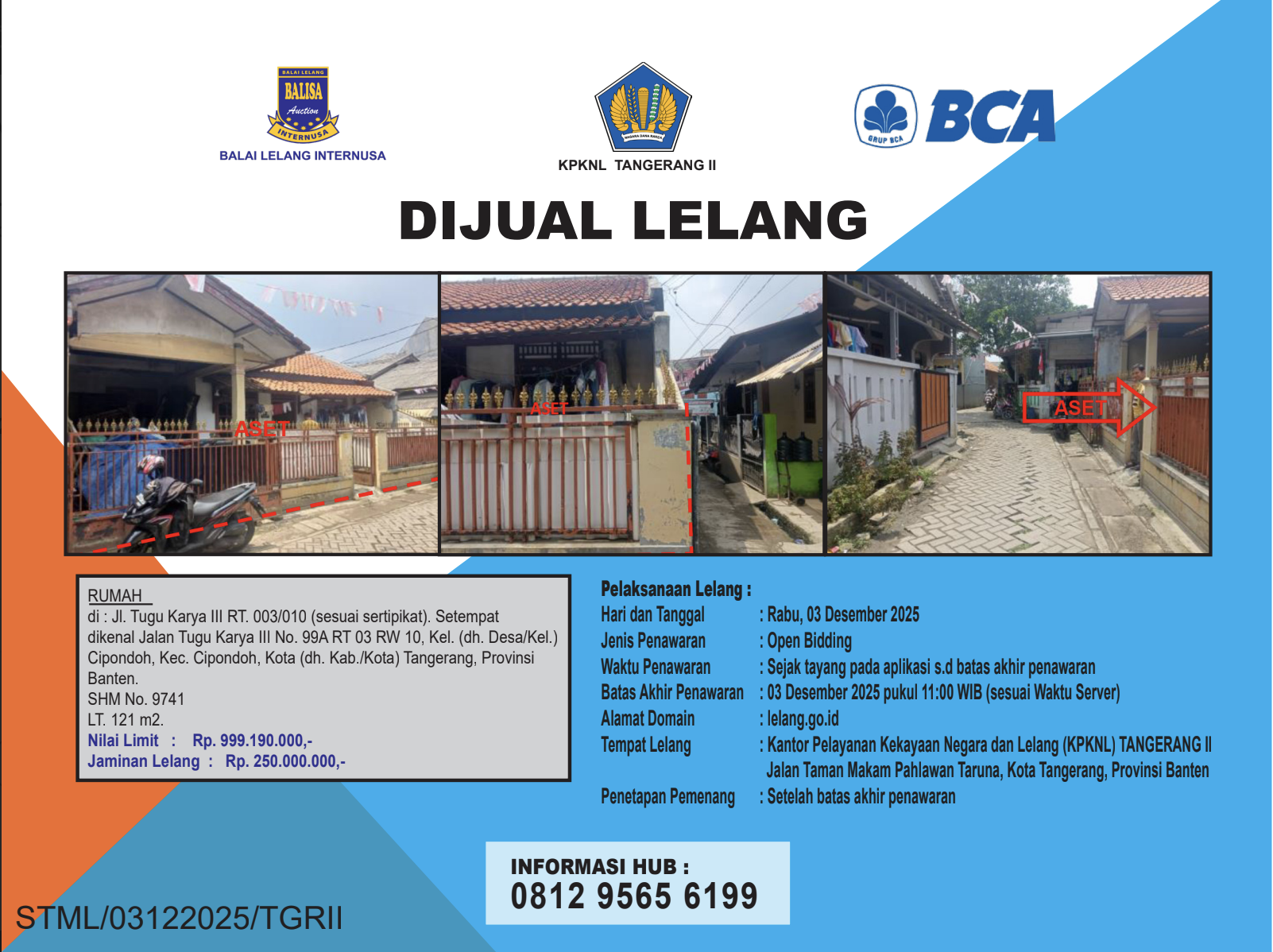 RUMAH DI JALAN TUGU KARYA, TANGERANG DENGAN LUAS TANAH 121m2