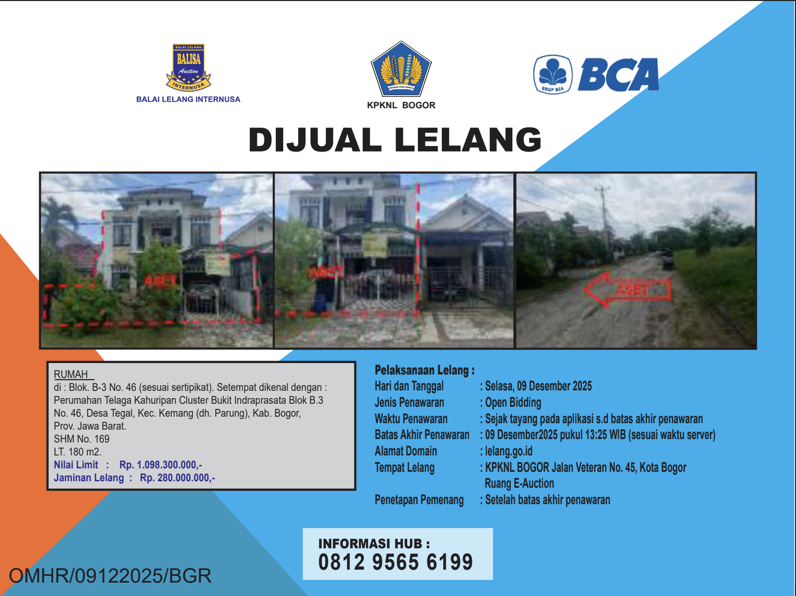 RUMAH DI PERUMAHAN TELAGA KAHURIPAN, BOGOR DENGAN LUAS TANAH 180m2