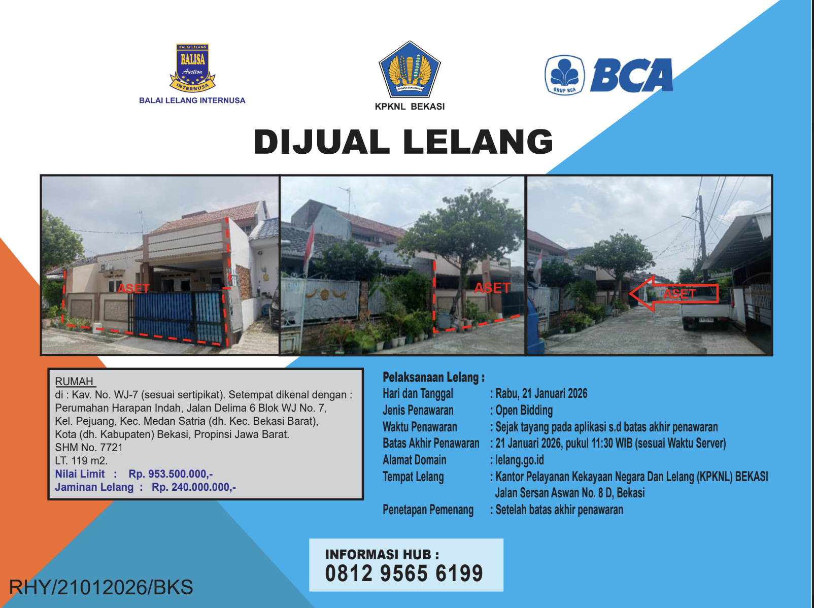 RUMAH DI PERUMAHAN HARAPAN INDAH, BEKASI DENGAN LUAS TANAH 119m2