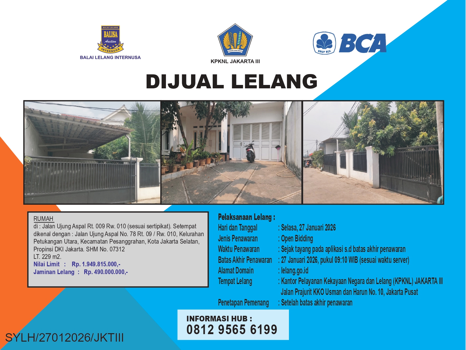 RUMAH DI JALAN UJUNG ASPAL, JAKARTA SELATAN DENGAN LUAS TANAH 229m2