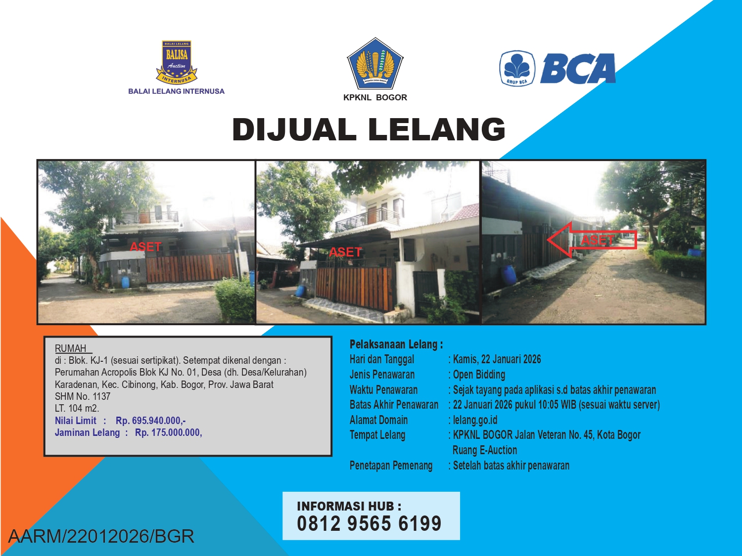 RUMAH DI PERUMAHAN ACROPOLIS, BOGOR DENGAN LUAS TANAH 104m2