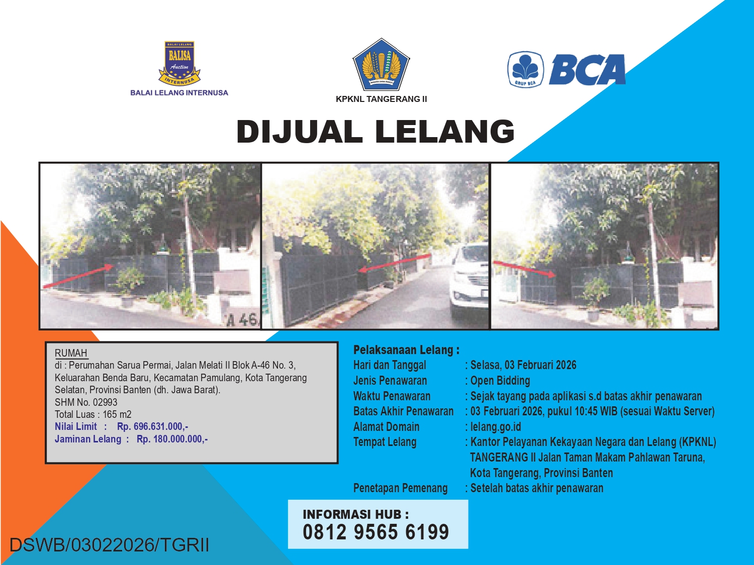 RUMAH DI PERUMAHAN SARUA PERMAI, TANGERANG SELATAN DENGAN LUAS TANAH 165m2