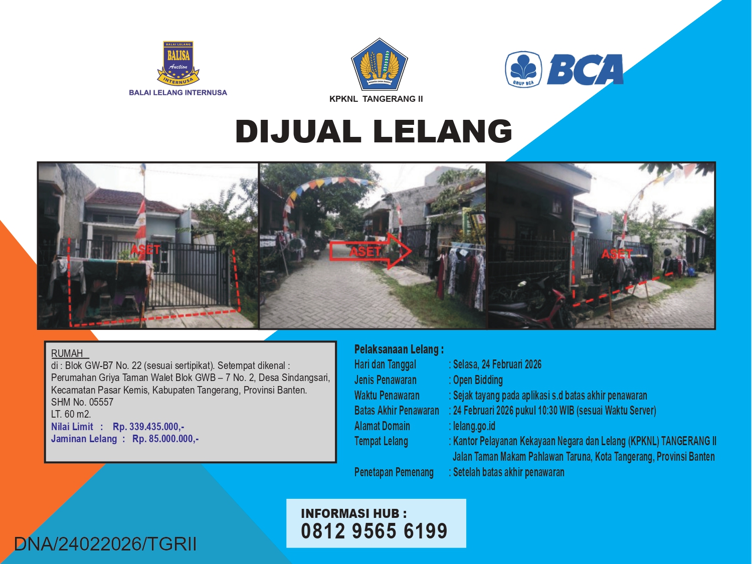 RUMAH DI PERUMAHAN GRIYA TAMAN WALET, TANGERANG DENGAN LUAS TANAH 60m2