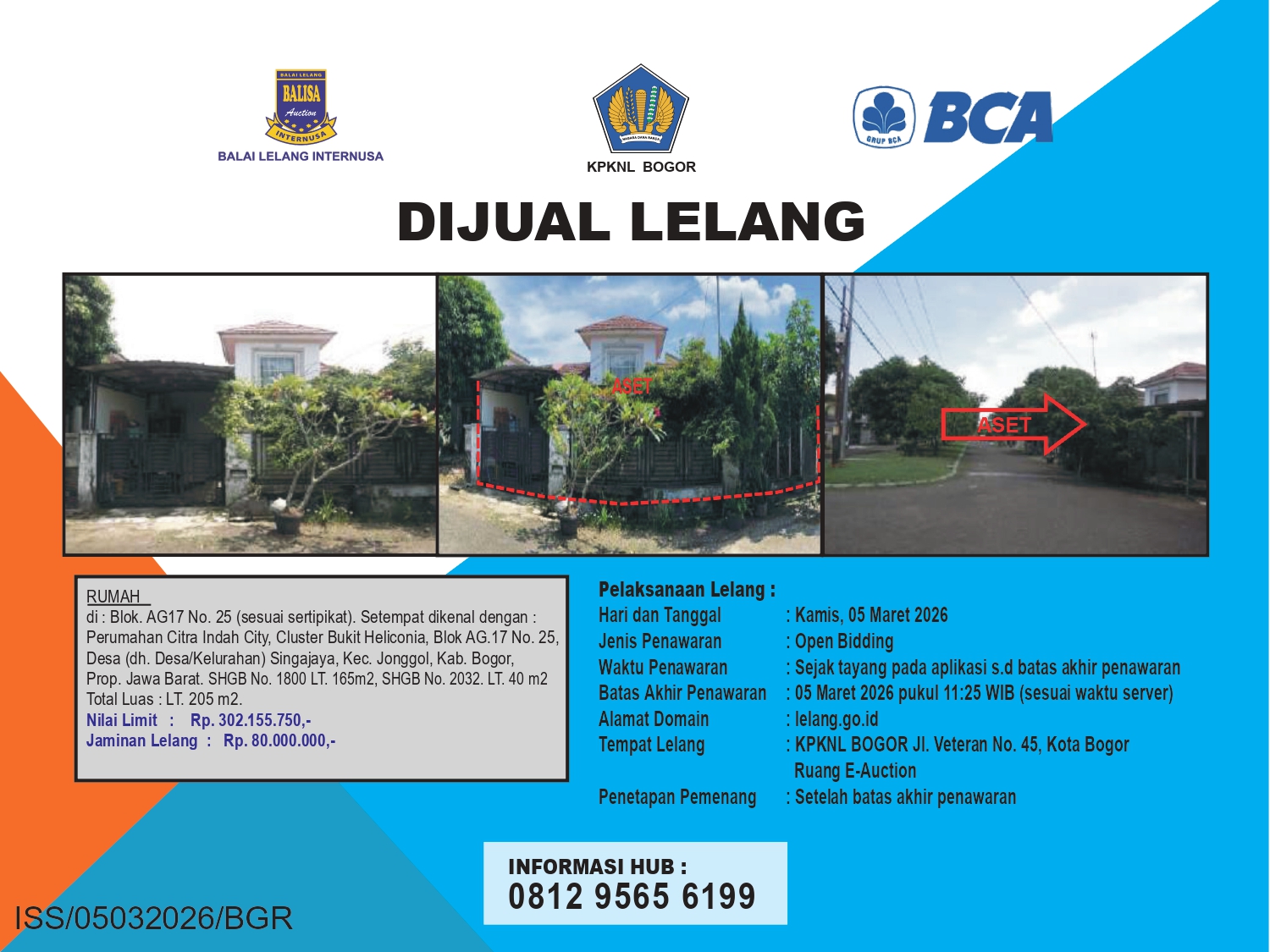 RUMAH DI PERUMAHAN CITRA INDAH CITY, BOGOR DENGAN LUAS TANAH 205m2