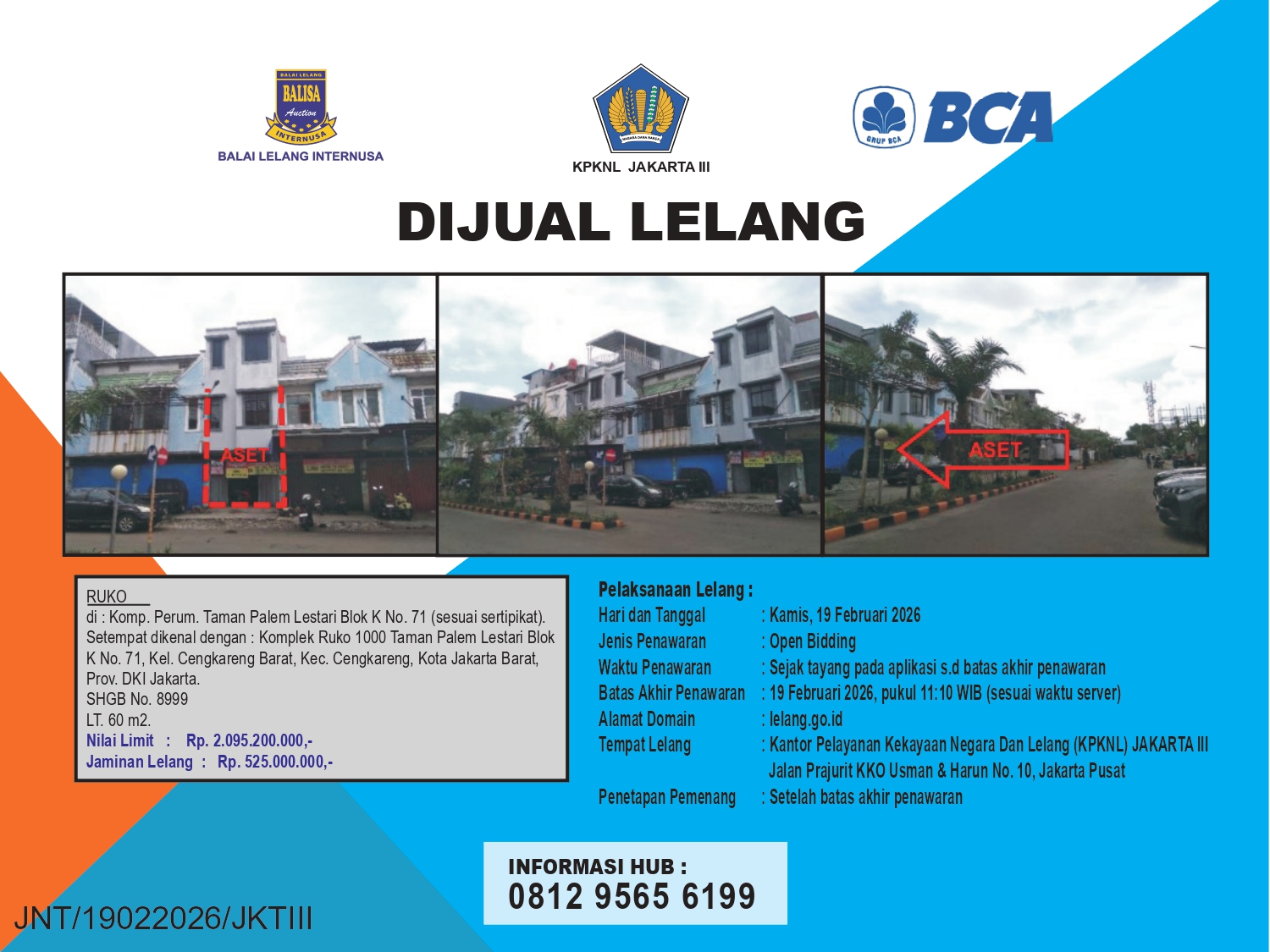 RUKO DI KOMPLEK RUKO 1000 TAMAN PALEM LESTARI, JAKARTA BARAT DENGAN LUAS TANAH 60m2