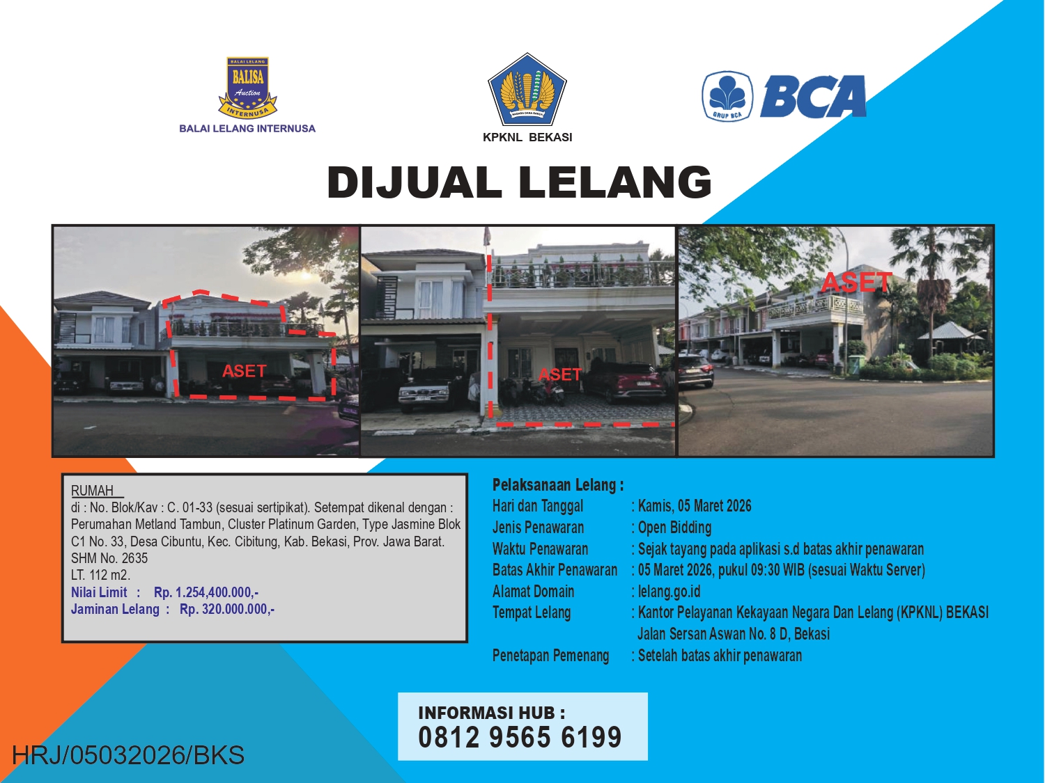 RUMAH DI PERUMAHAN METLAND TAMBUN, BEKASI DENGAN LUAS TANAH 112m2