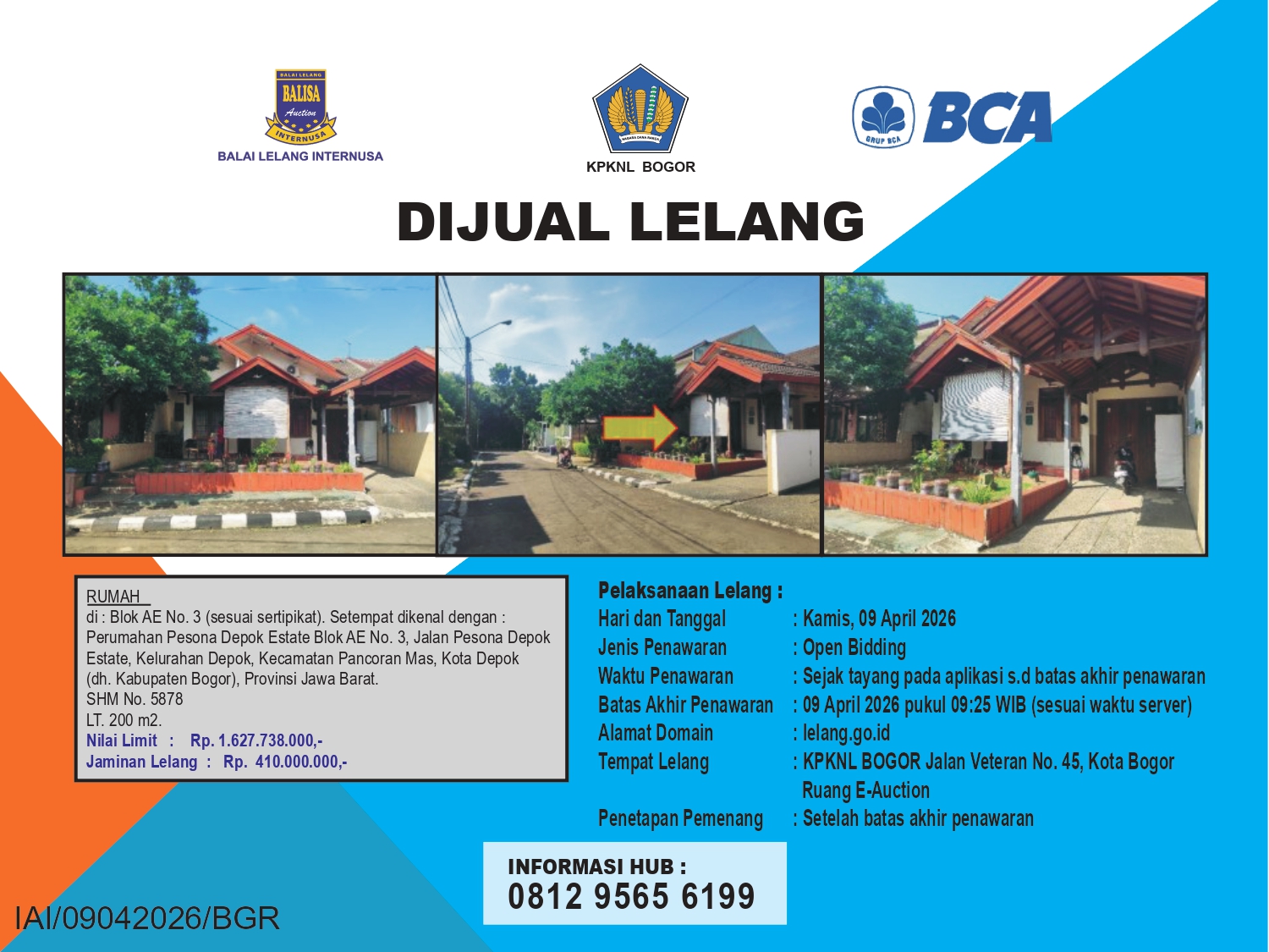 RUMAH DI PERUMAHAN PESONA DEPOK ESTATE, DEPOK DENGAN LUAS TANAH 200m2