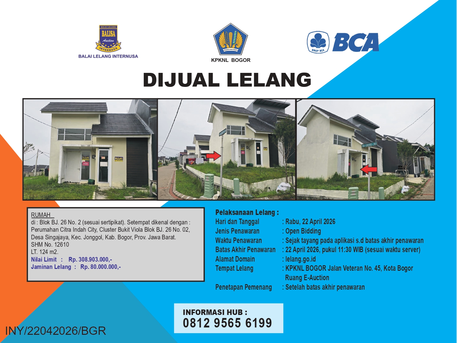 RUMAH DI PERUMAHAN CITRA INDAH CITY, BOGOR DENGAN LUAS TANAH 124m2