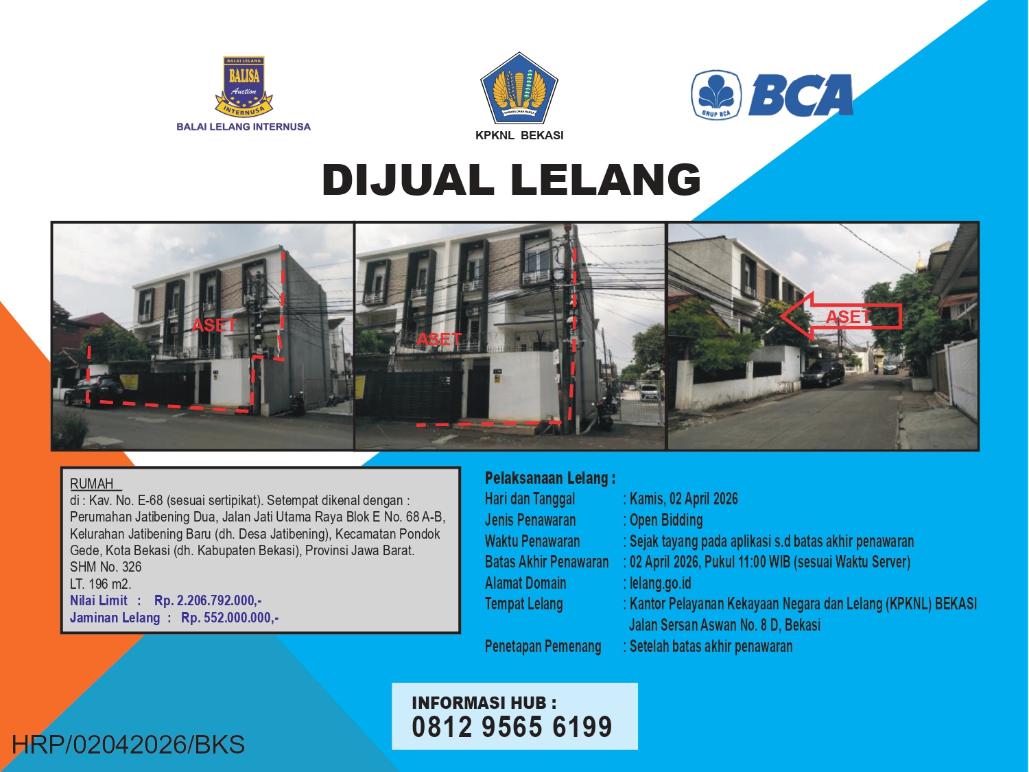 RUMAH DI PERUMAHAN JATIBENING DUA, BEKASI DENGAN LUAS TANAH 196m2