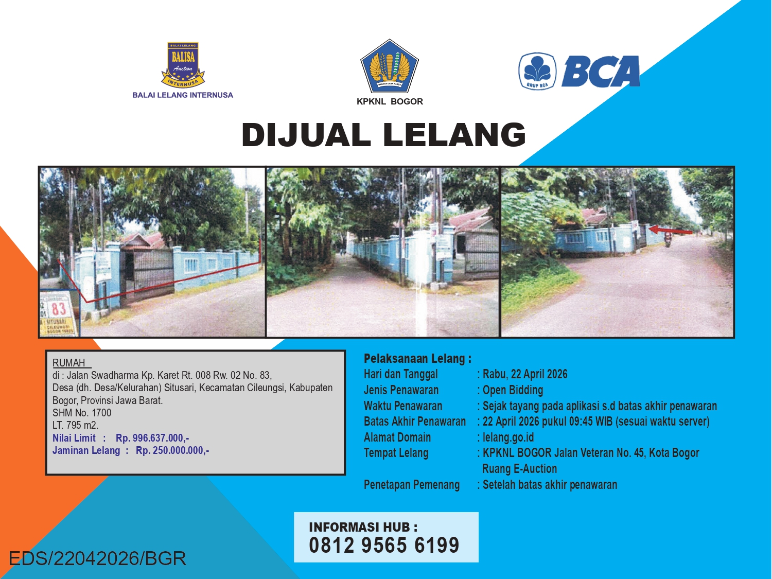 RUMAH DI JALAN SWADHARMA, BOGOR DENGAN LUAS TANAH 795m2