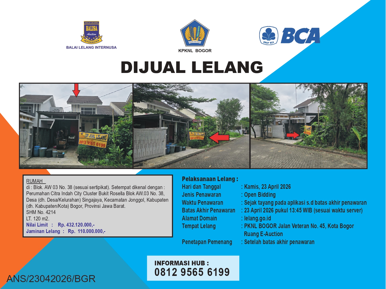 RUMAH DI PERUMAHAN CITRA INDAH CITY, CLUSTER BUKIT ROSELLA, BOGOR DENGAN LUAS TANAH 120m2