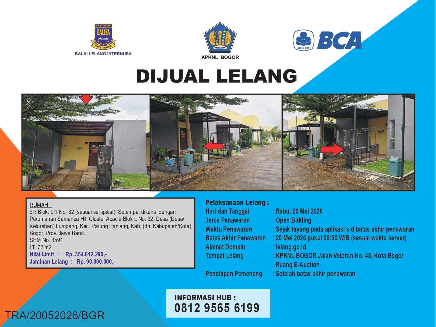 RUMAH DI PERUMAHAN SAMANEA HILL, BOGOR DENGAN LUAS TANAH 72m2