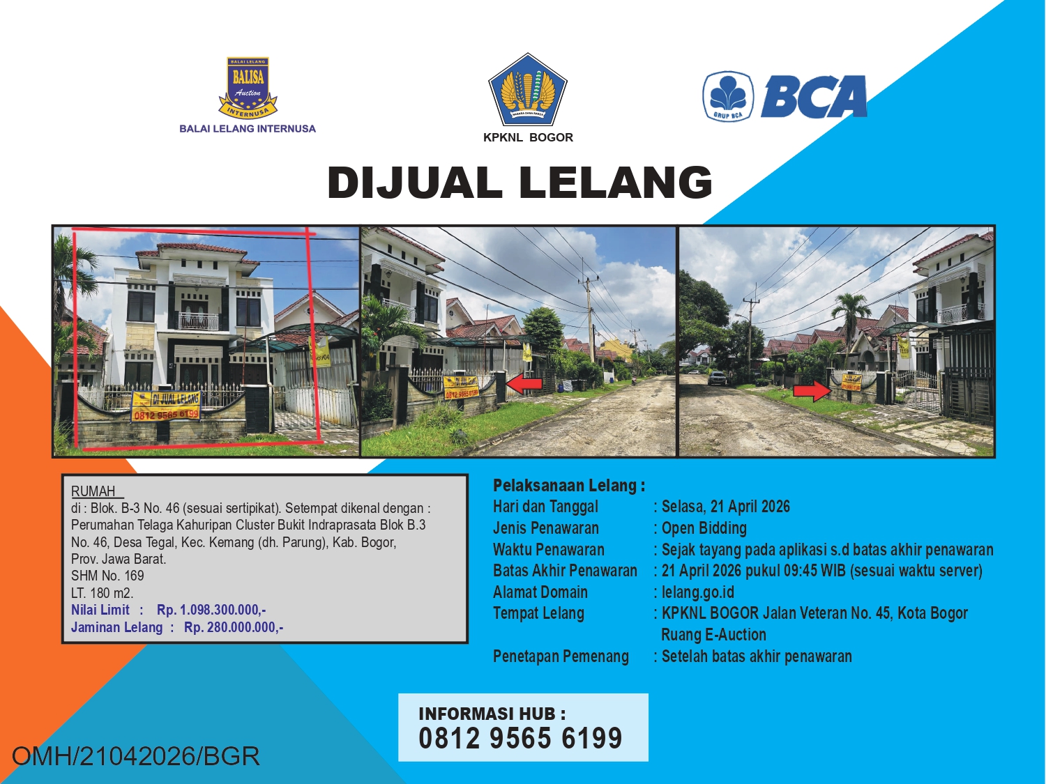 RUMAH DI PERUMAHAN TELAGA KAHURIPAN, BOGOR DENGAN LUAS TANAH 180m2