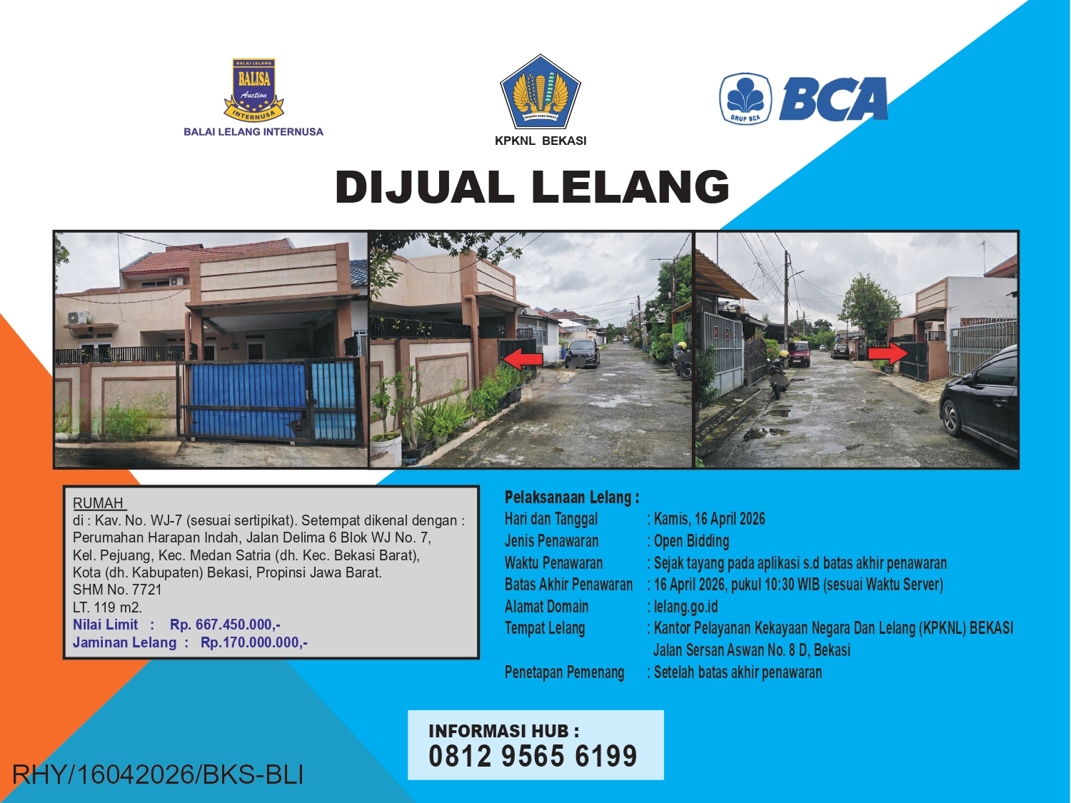 RUMAH DI PERUMAHAN HARAPAN INDAH, BEKASI DENGAN LUAS TANAH 119m2