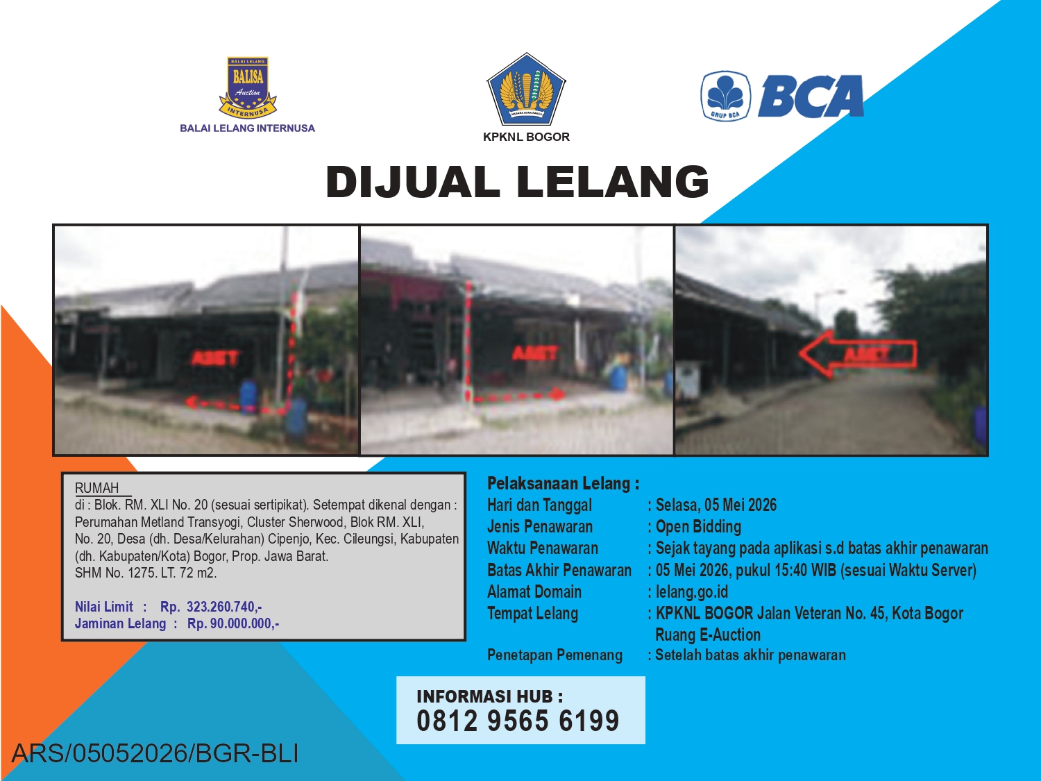 RUMAH DI PERUMAHAN METLAND TRANSYOGI, BOGOR DENGAN LUAS TANAH 72m2