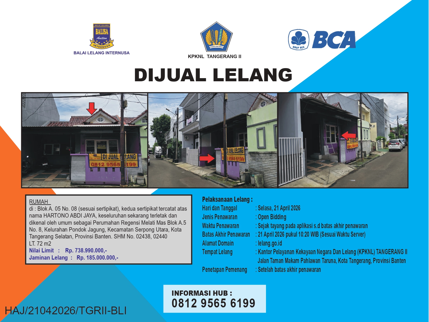 RUMAH DI PERUMAHAN REGENSI MELATI MAS, TANGERANG SELATAN DENGAN LUAS TANAH 72m2