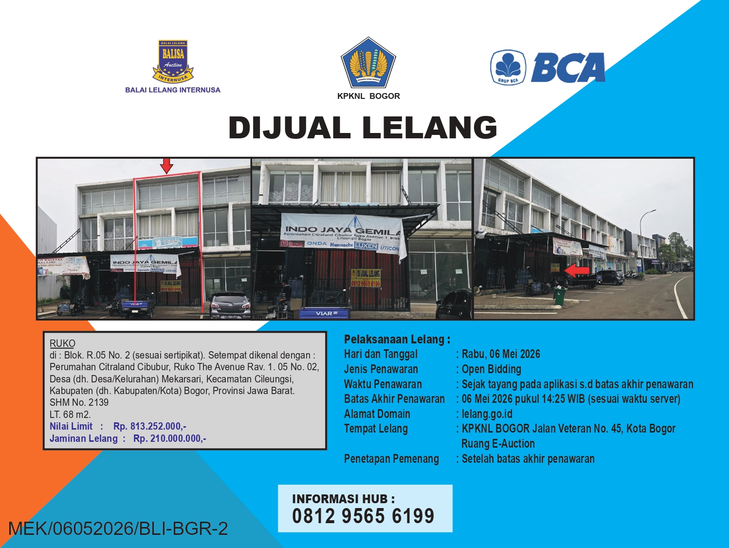 RUKO DI PERUMAHAN CITRALAND CIBUBUR (RUKO THE AVENUE) DENGAN LUAS TANAH 68m2