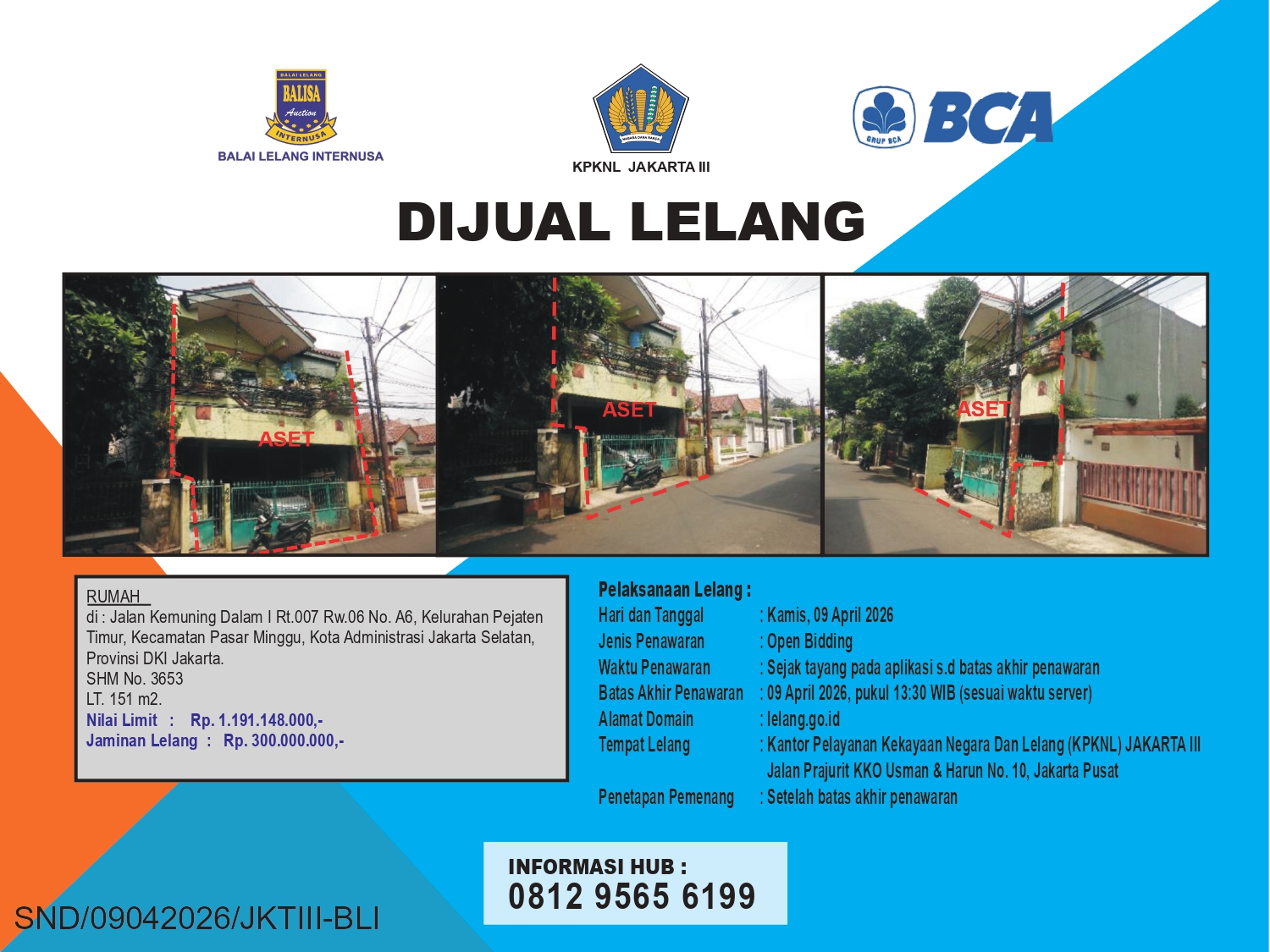 RUMAH DI JALAN KEMUNING DALAM, JAKARTA SELATAN DENGAN LUAS TANAH 151m2